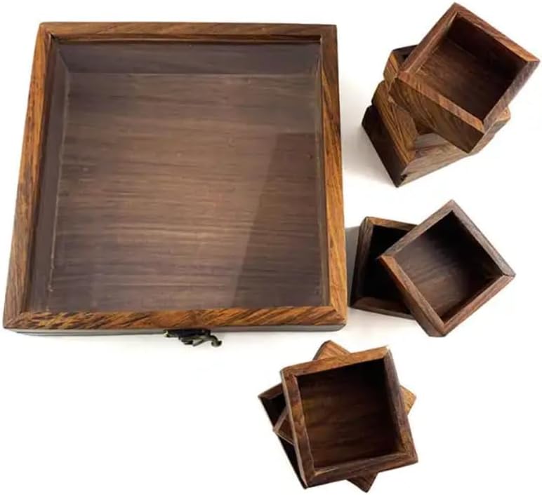 Wooden Spice Rack Box with Lid – 9 Compartment Masala Dabba 8x8 Inch