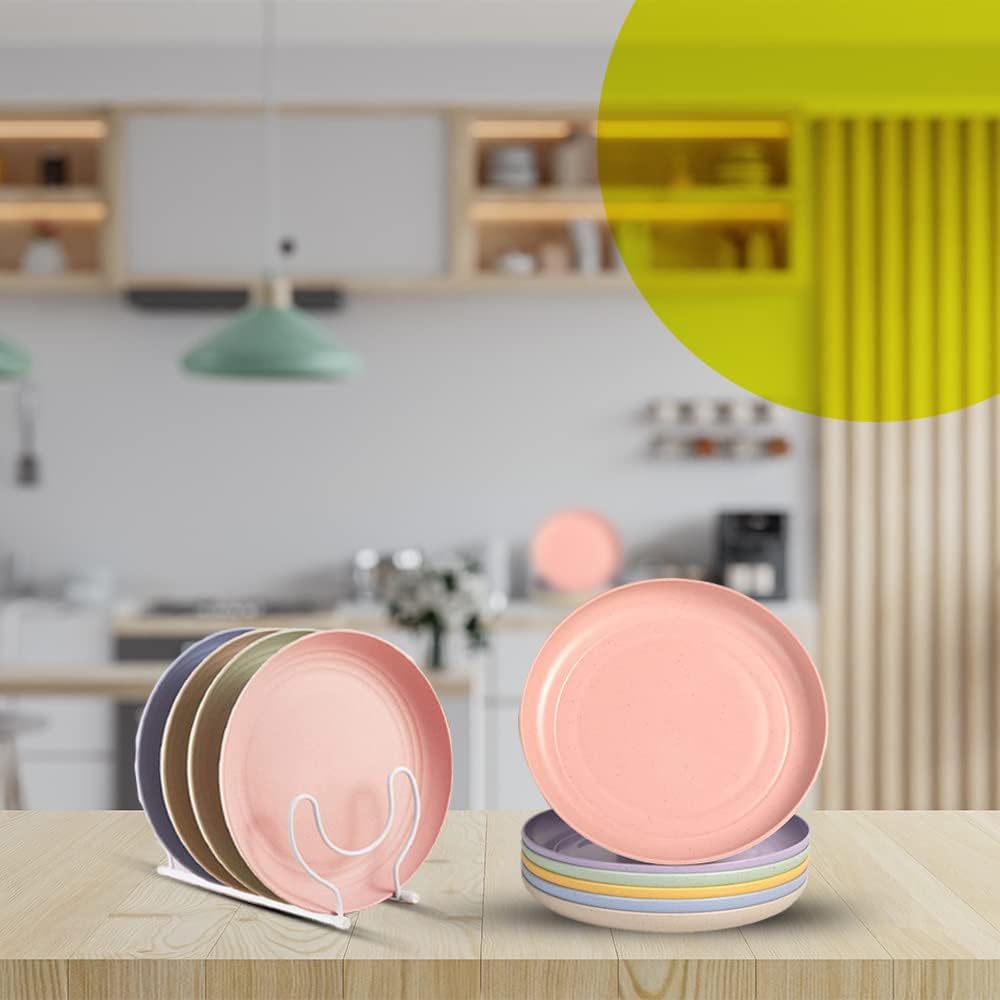 Zuvo Plastic Plates Reusable Set of 6 - Unbreakable Plastic Dinner Plates 8 Inches - Safe from Dishwasher & Microwave - Mix Colors, Pink, Yellow, Blue and Green