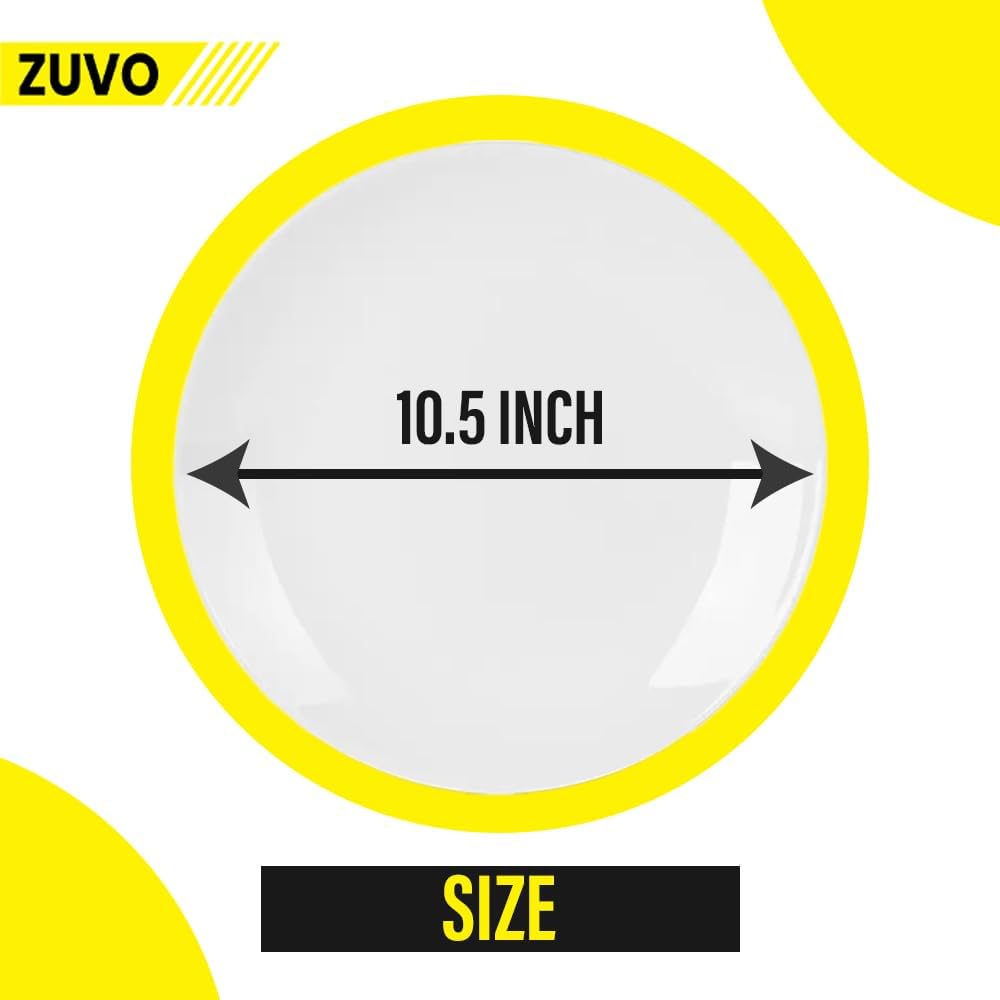 Zuvo White Porcelain Dinner Plates Set of 6 – 10.5 Inch Microwave Safe Coupe