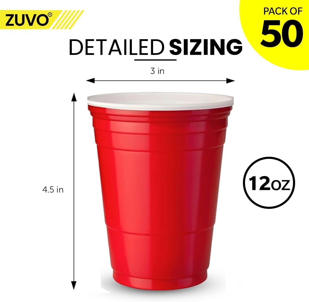 Red Cups for Party - 12 OZ - Pack of 50 Disposable Cups - Perfect for Any Occasion - Red Party Cups