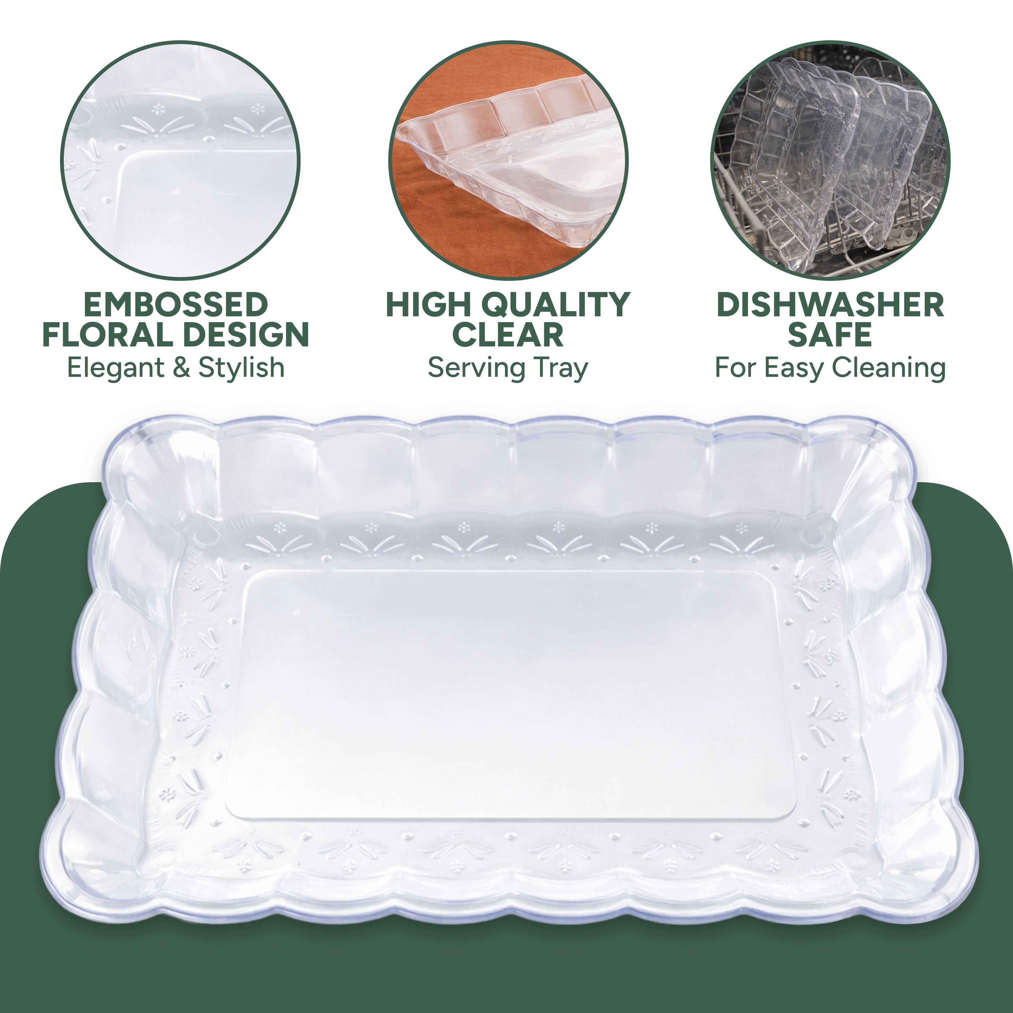 Zuvo Reusable Plastic Serving Trays for Party Food & Buffet Tables | Pack of 6 (32x24 cm)