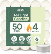 Zuvo Tea Light Candles 4 Hour Burn 50 Pack Unscented Smokeless Tealights