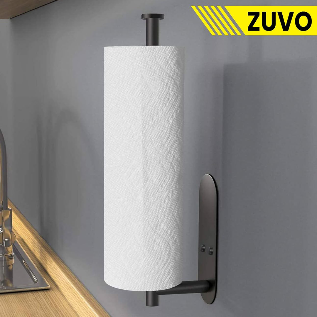 Zuvo Under Cabinet Paper Towel Holder Black – Adhesive or Screw Mount Steel