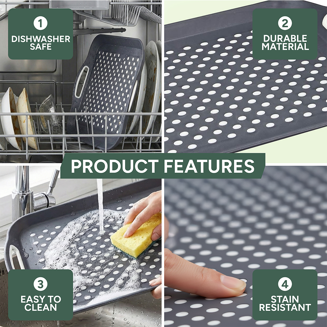 Zuvo Anti-Slip Serving Tray Set of 2 – BPA Free Plastic with Handles Grey