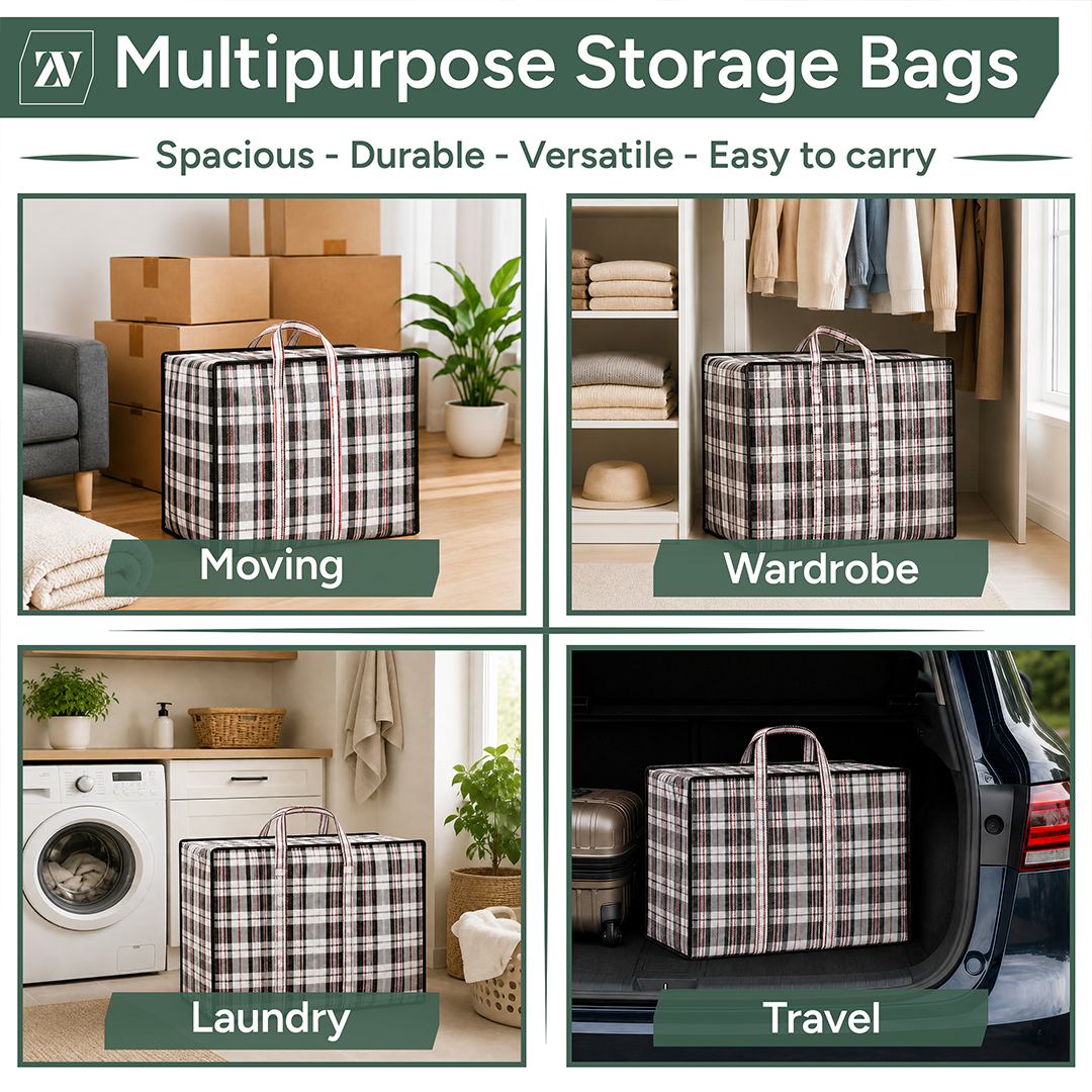 Zuvo Large Laundry Bags with Zip 5 Pack Waterproof Reusable Storage 60x50x25