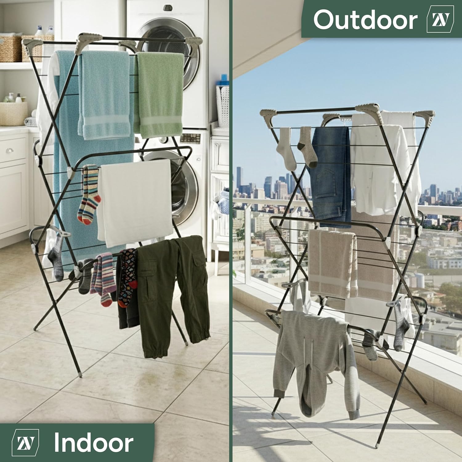 Zuvo Heavy Duty 3 Tier Clothes Airer Folding Drying Rack | Freestanding Laundry Stand for Home & Flat