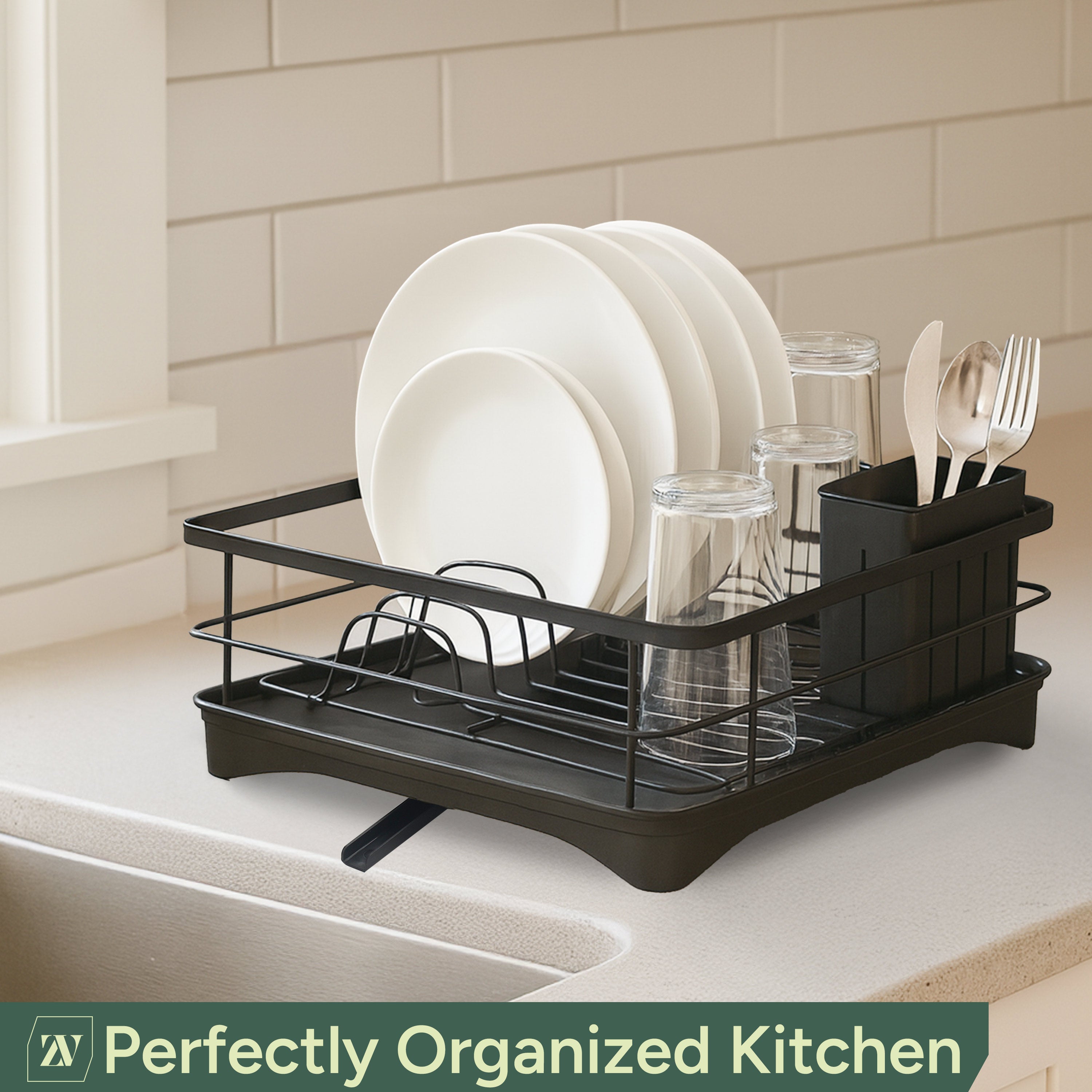 Dish Drainer Rack – Stainless Steel Dish Drying Rack with Cutlery Holder, Space-Saving Kitchen
