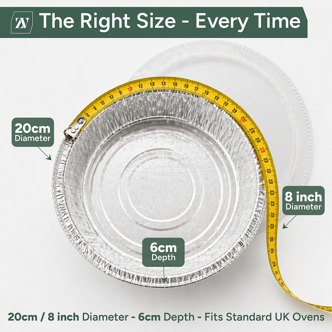 Zuvo Round Aluminium Containers 20 Pack Foil Flan Cases with Paper Lids