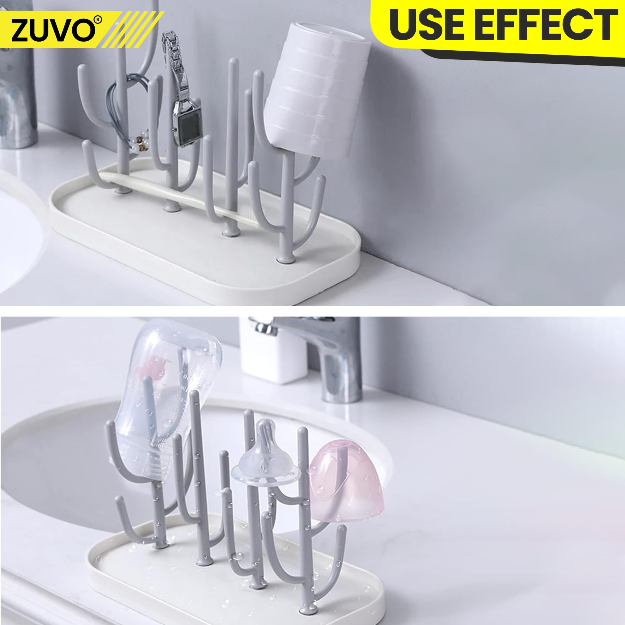 Zuvo Baby Bottle Drying Rack with Detachable Brackets, Grey, One Size