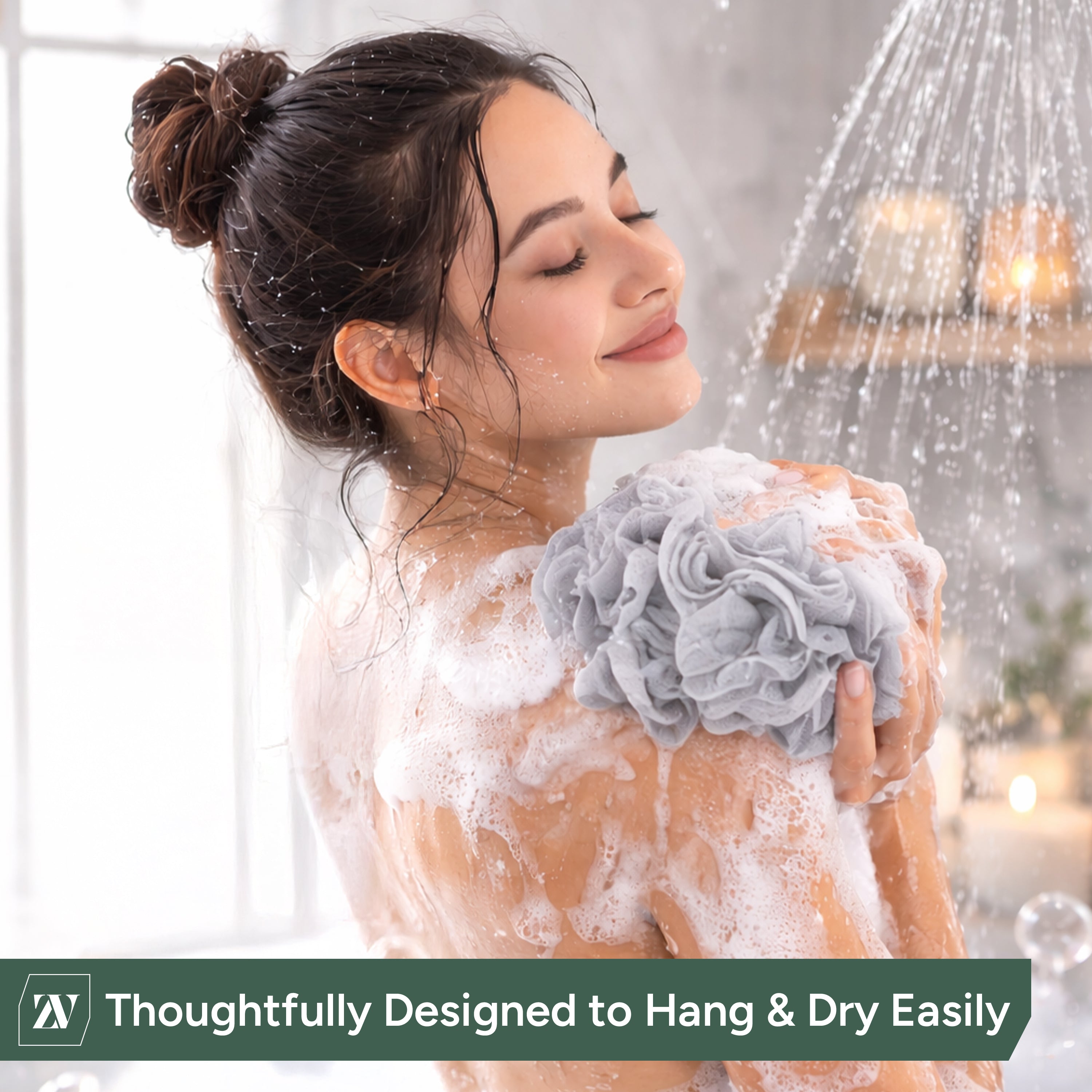 Zuvo Loofah Bath Sponge 4-Pack Soft, Durable Shower Puffs