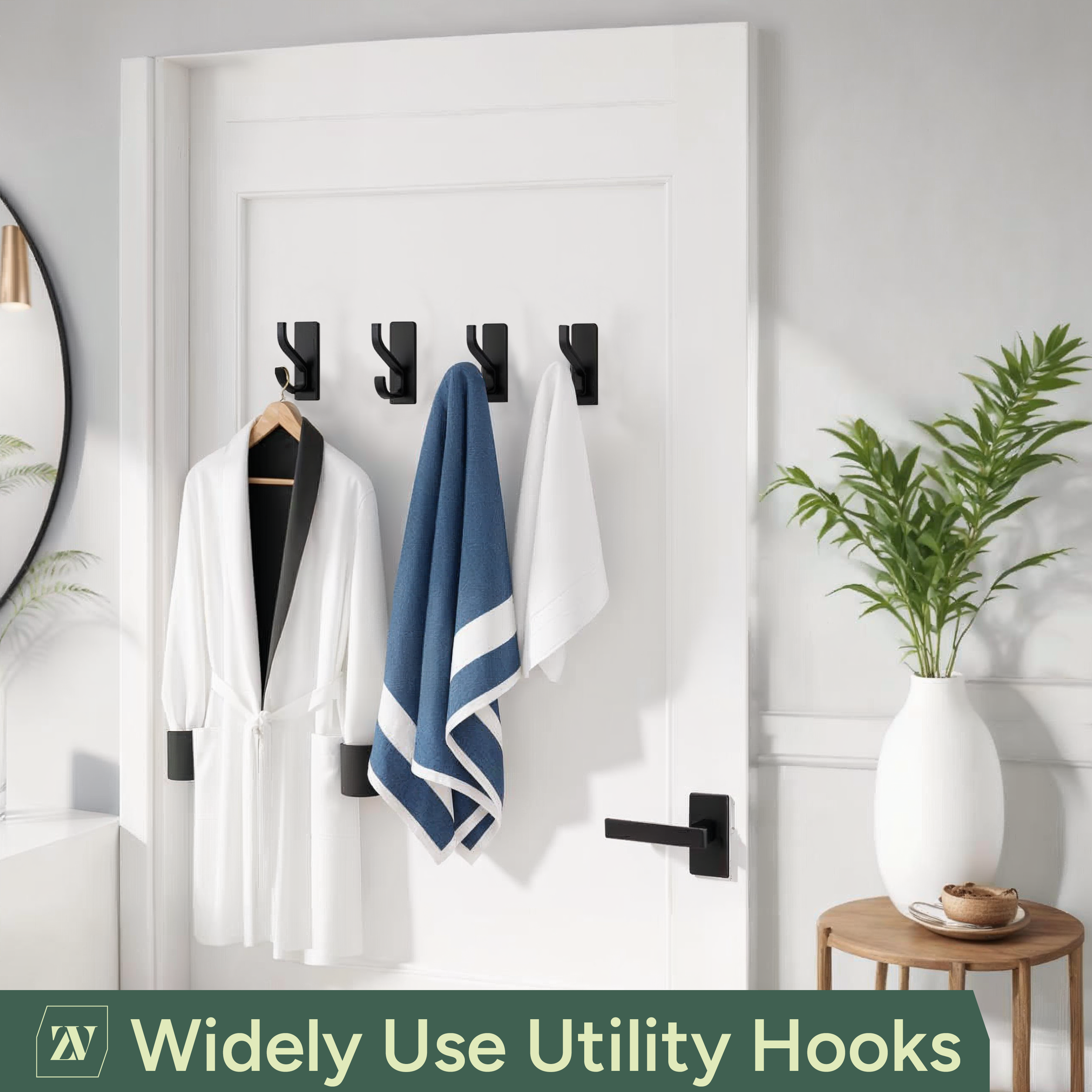 Self Adhesive Hooks Black, 4 Pack – Heavy Duty Wall Hooks Hold up to 6kg – Waterproof No Drill Sticky Hooks