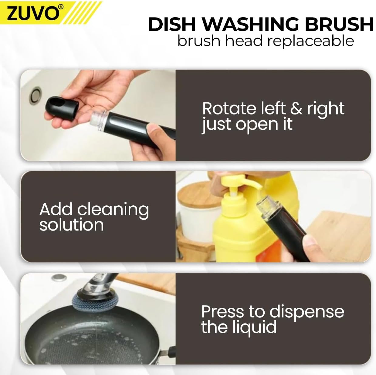 Zuvo Soap Dispensing Wire Scourer Brush – Durable Kitchen Dish Cleaning Tool