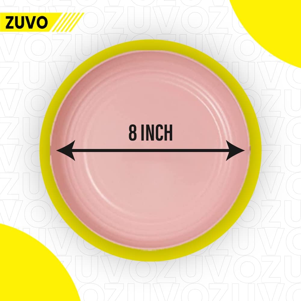 Zuvo Plastic Plates Reusable Set of 6 - Unbreakable Plastic Dinner Plates 8 Inches - Safe from Dishwasher & Microwave - Mix Colors, Pink, Yellow, Blue and Green