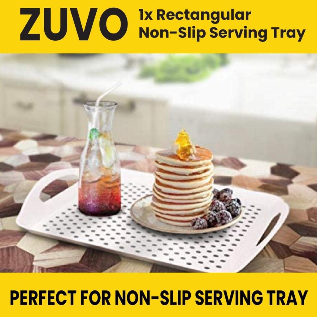 Zuvo Anti-Slip Serving Tray Set of 2 – BPA Free Plastic with Handles Grey