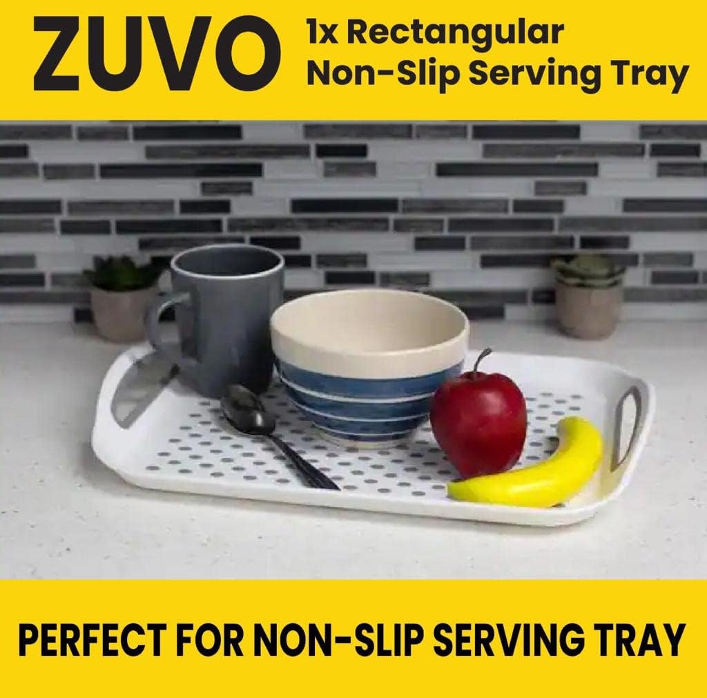 Zuvo Anti-Slip Serving Tray Set of 2 – BPA Free Plastic with Handles Grey