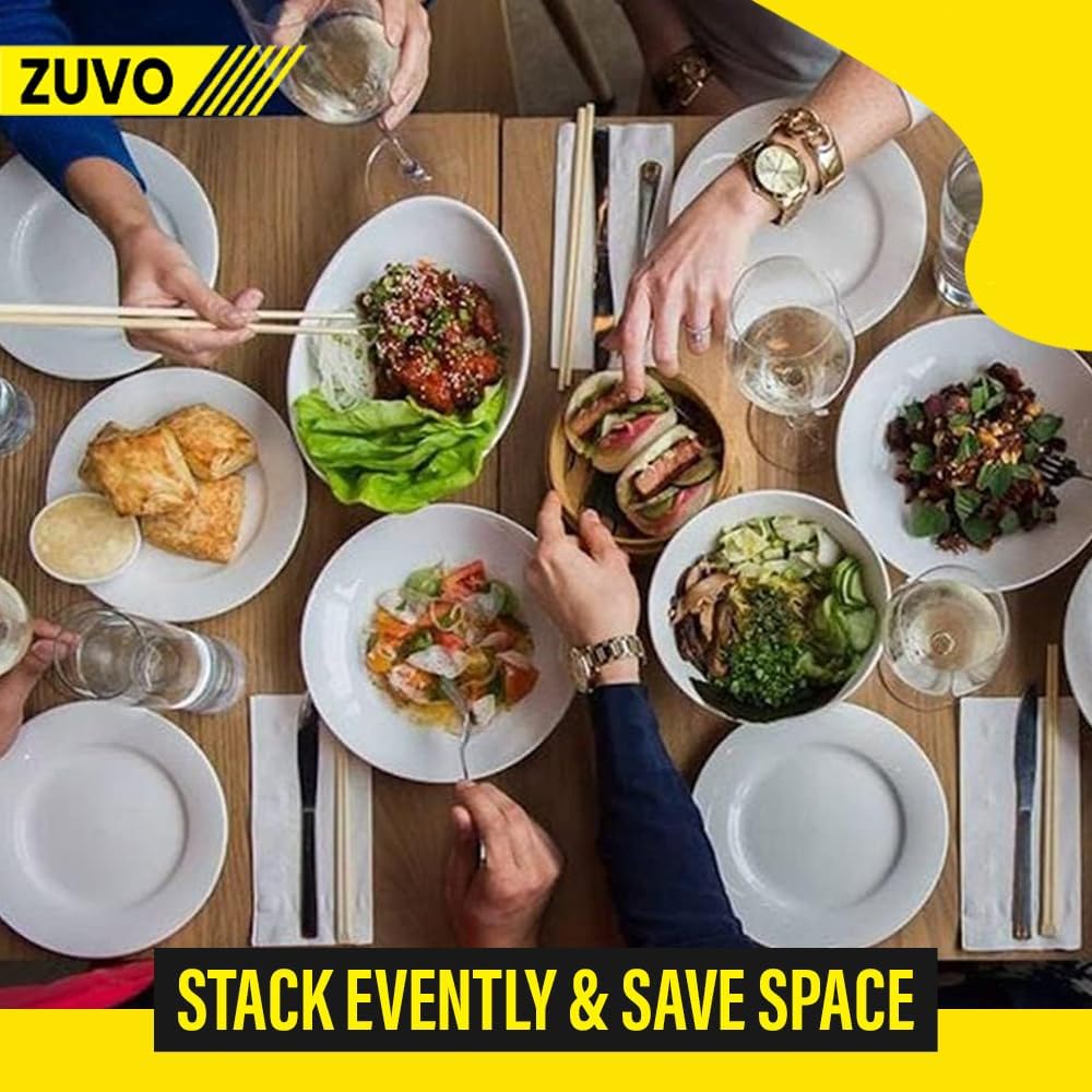 Zuvo White Porcelain Dinner Plates Set of 6 – 10.5 Inch Microwave Safe Rim