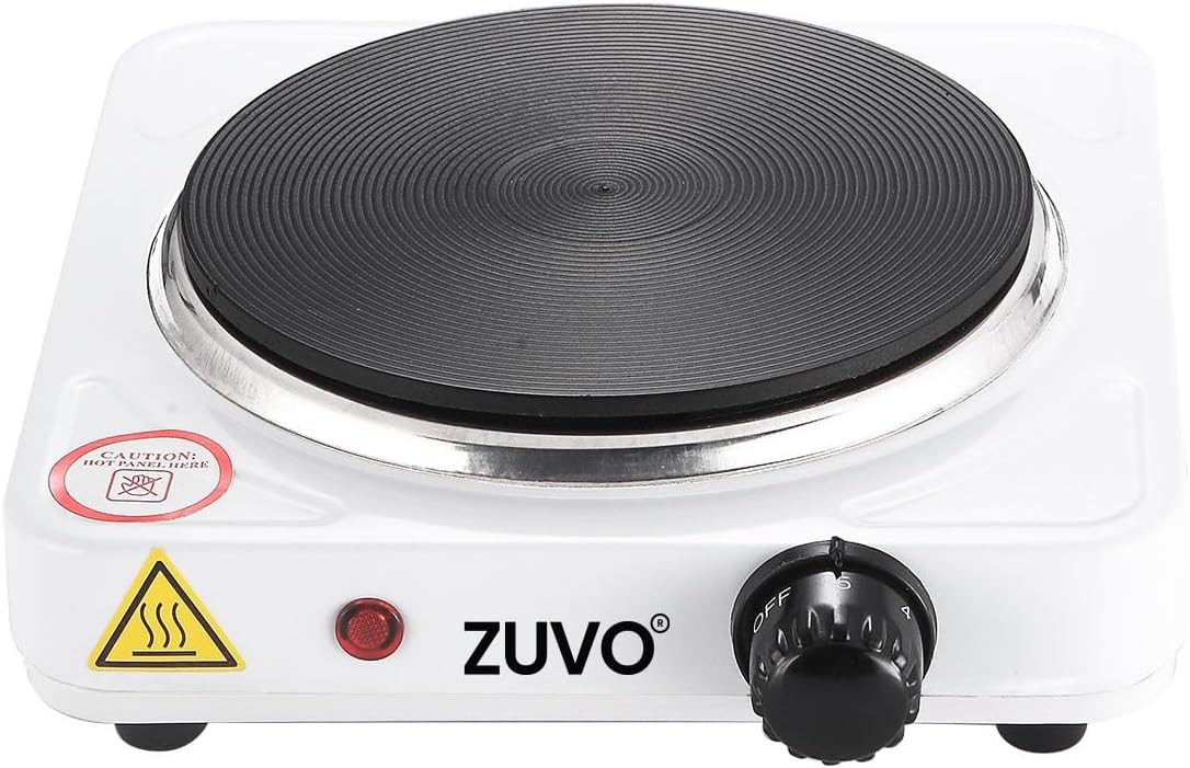 Single Hot Plate 1500w - Ring Stove Hob - Portable & with Adjustable Thermostat - Cast Iron Heating Plate - Best for Cooking - Zuvo…, White