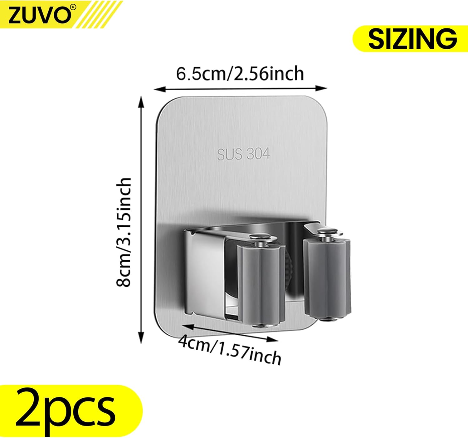 Zuvo Mop Holder Wall Mounted (4 Pcs) – Stainless Steel Broom Organizer for Bathroom, Kitchen, Closet, Garage, Garden – Durable Storage Solution