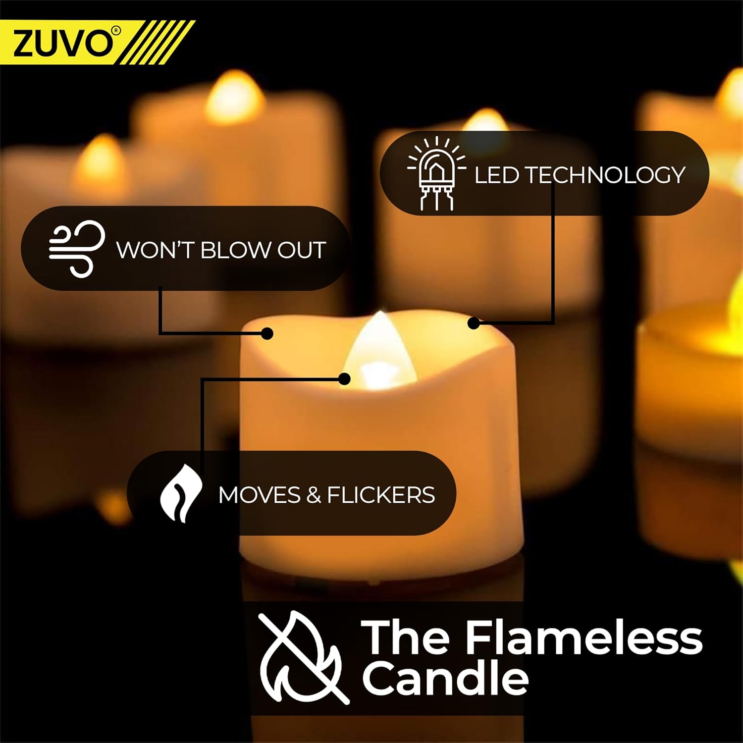 Battery Tea Light Candles 24 Pack Warm White Flickering LED Flameless