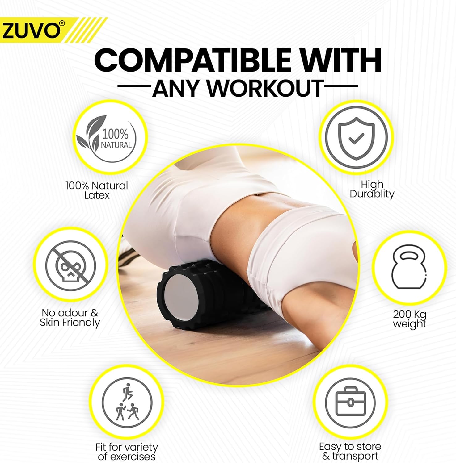 Zuvo Black Foam Roller Lightweight Muscle & Back Massage Tool