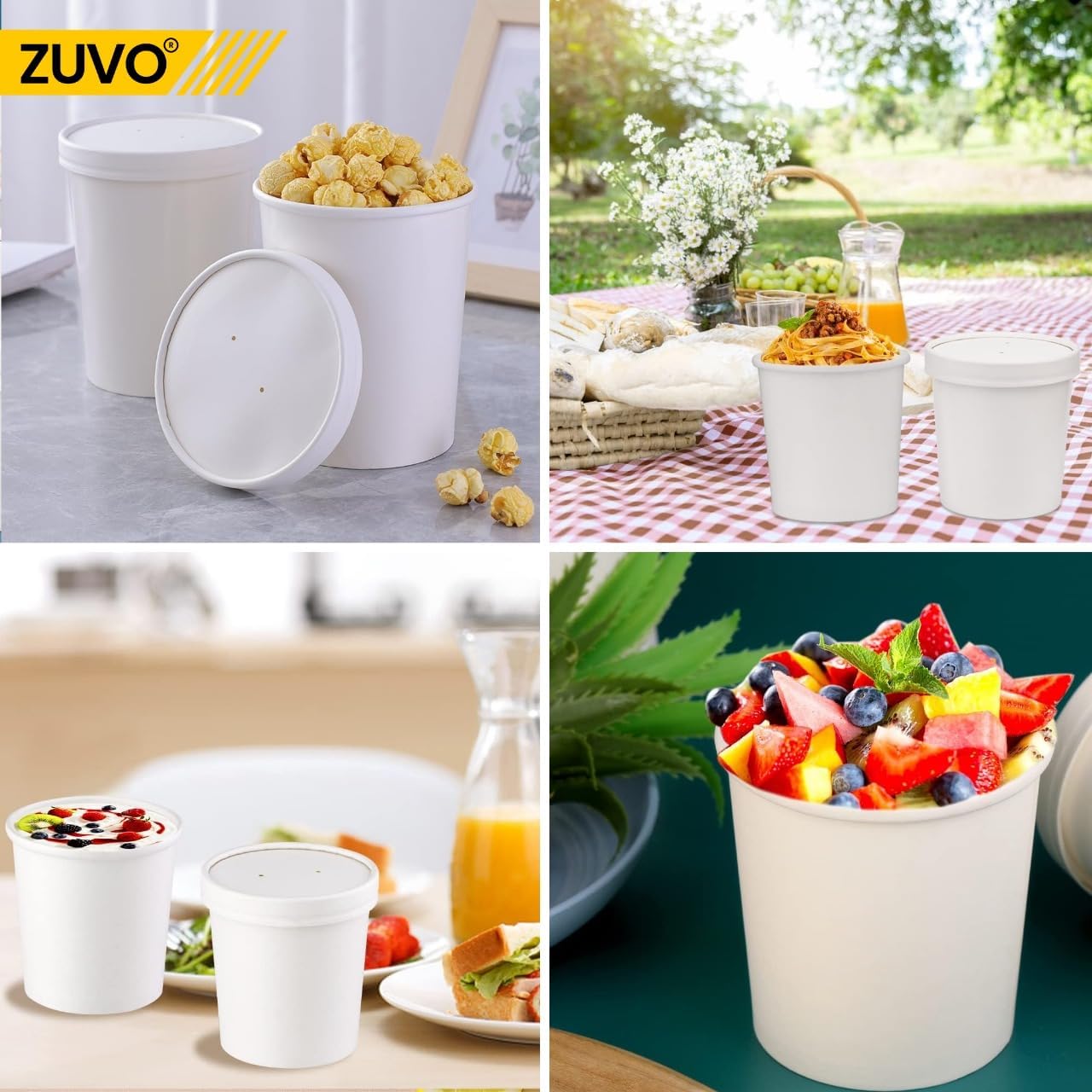 Zuvo 8oz Soup Containers with Lids – 25 Pack, Eco-Friendly, Leakproof, Microwave & Freezer Safe