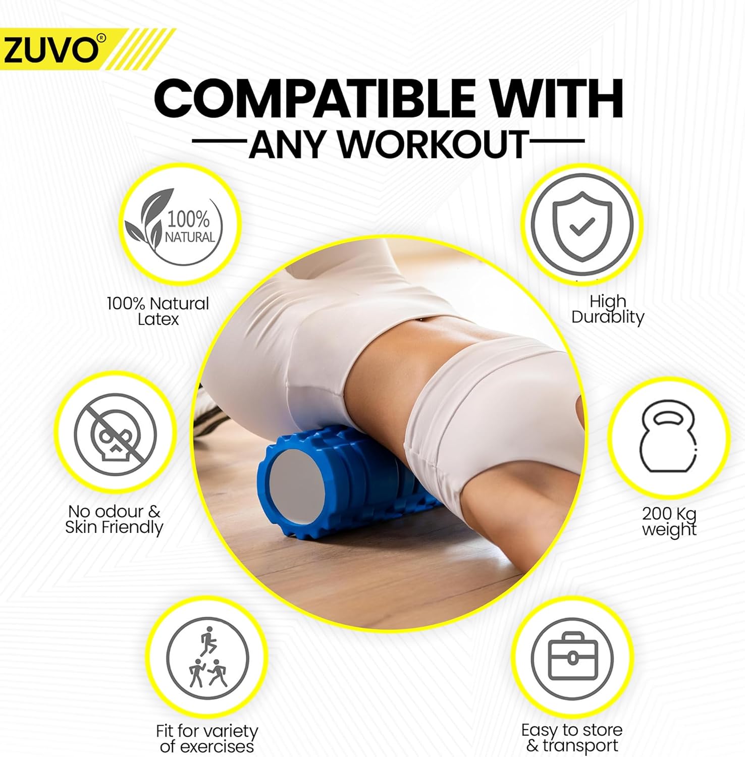 Zuvo Foam Roller Blue Lightweight Massage Tool for Muscles and Back