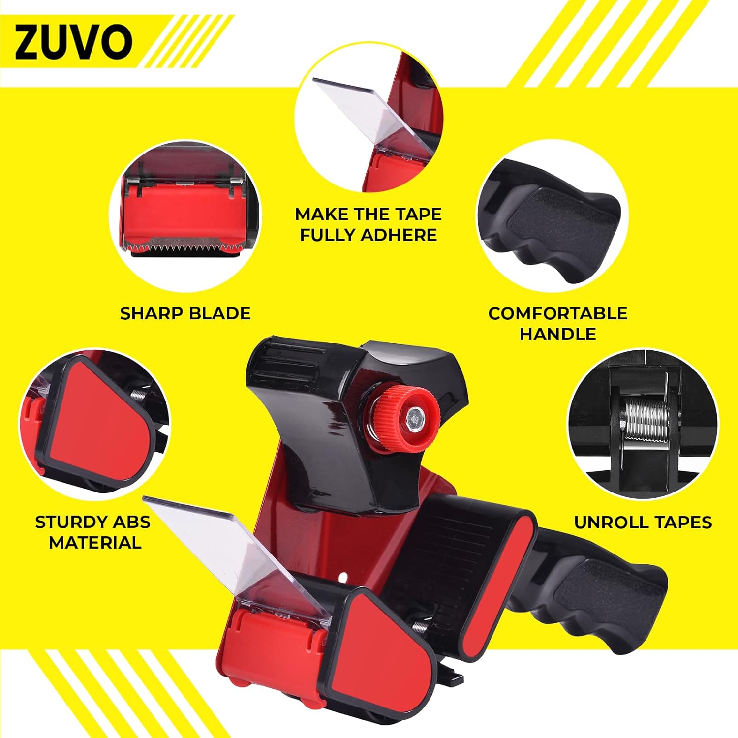 Zuvo Heavy Duty Tape Dispenser with 6 Rolls Brown Packing Tape 48mm