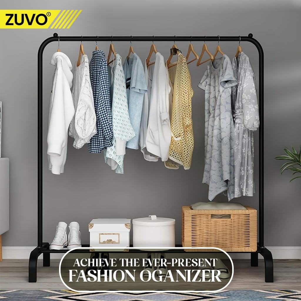 Zuvo Clothes Rail Black 146x110x40cm Heavy Duty Rack with Bottom Shelf