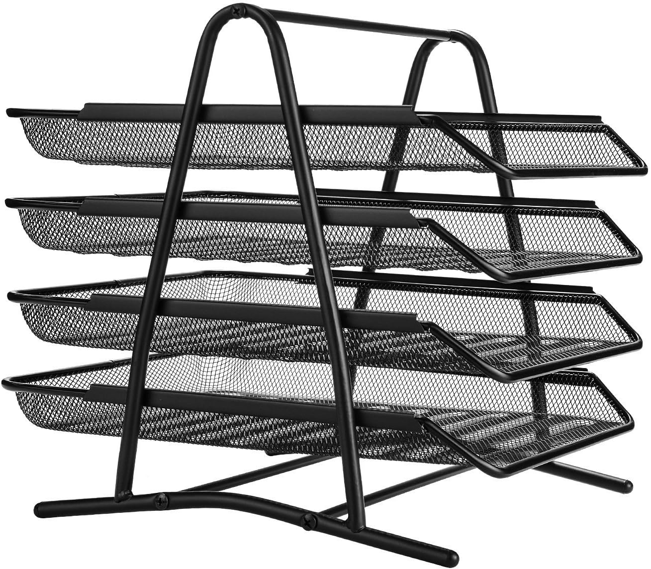 Zuvo Mesh Desk Organiser 4 Tier Black Letter Tray for Office Storage