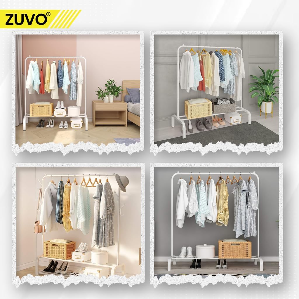 Zuvo Clothes Rail White 146x110x40cm Heavy Duty Rack with Bottom Shelf