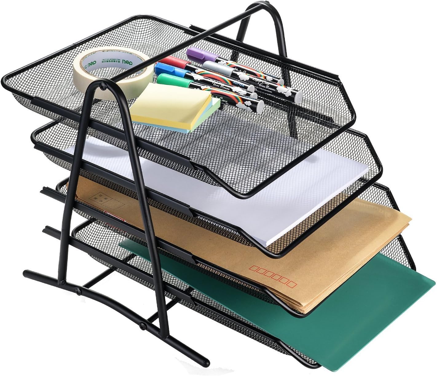 Zuvo Mesh Desk Organiser 4 Tier Black Letter Tray for Office Storage