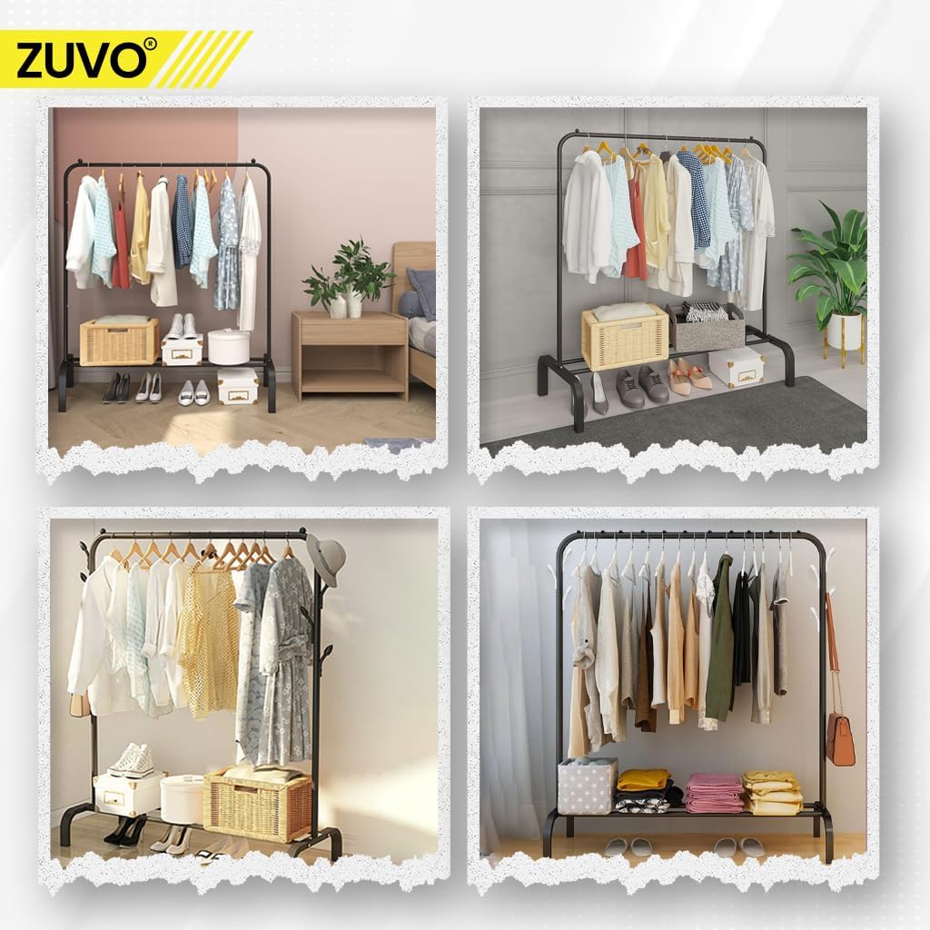 Zuvo Clothes Rail Black 146x110x40cm Heavy Duty Rack with Bottom Shelf