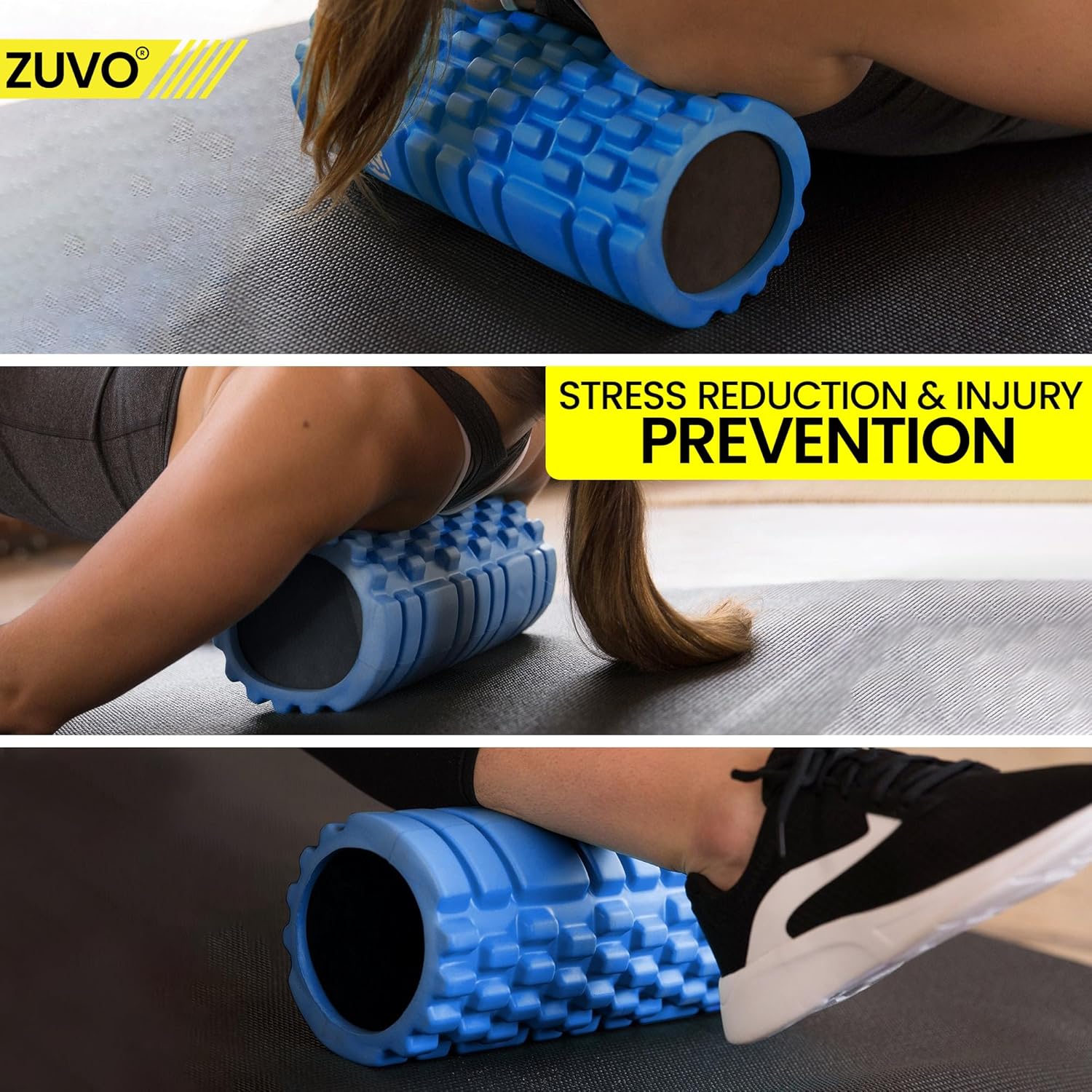Zuvo Foam Roller Blue Lightweight Massage Tool for Muscles and Back