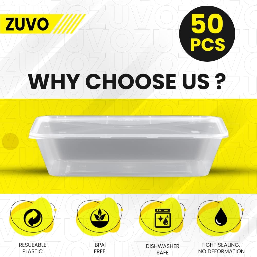 Zuvo 500ML Food Containers with Lids – 10 Pack, Leakproof, Microwave & Freezer Safe