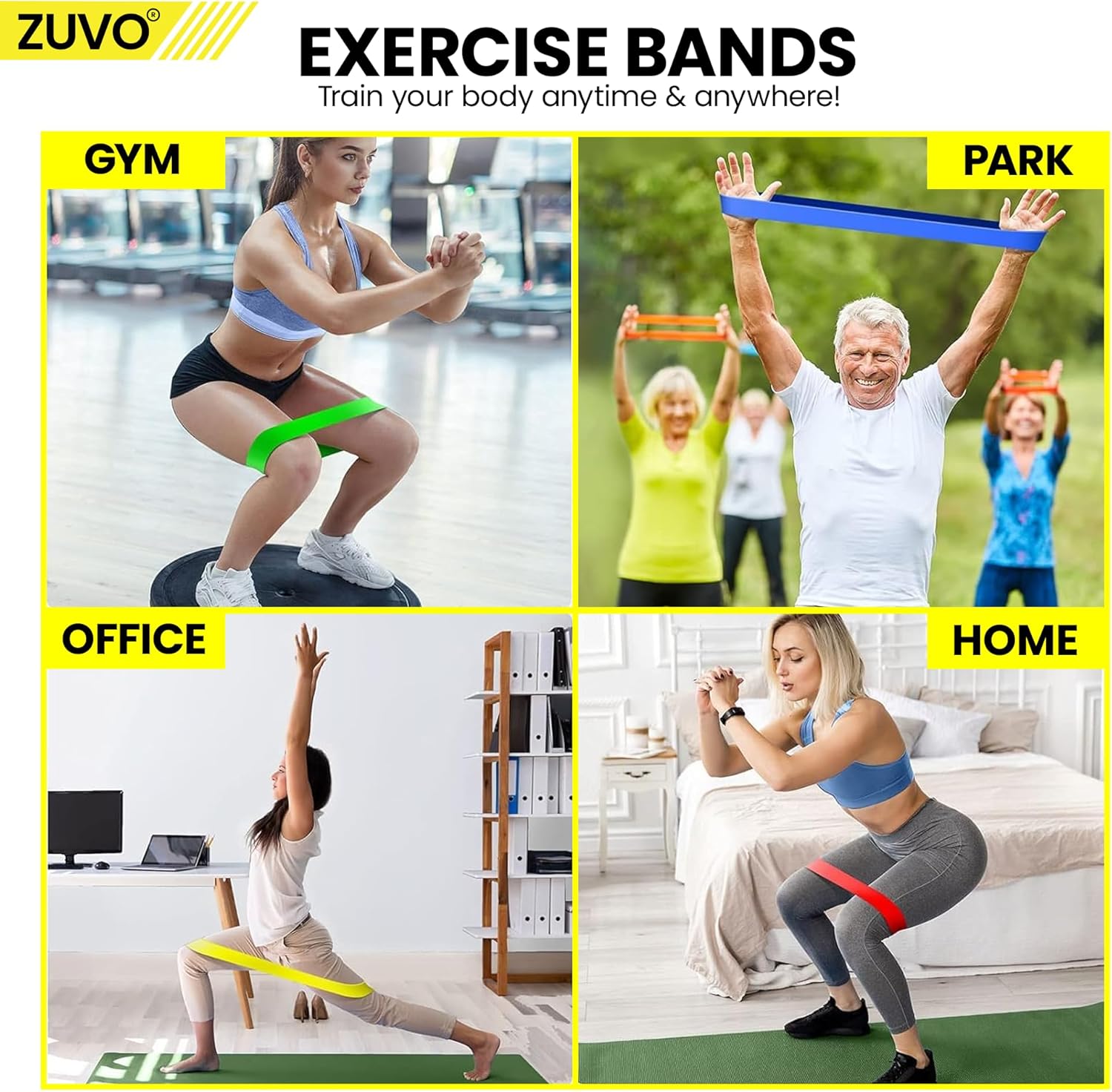 Zuvo Resistance Bands Set of 5 Black Skin Friendly 5 Levels for Gym
