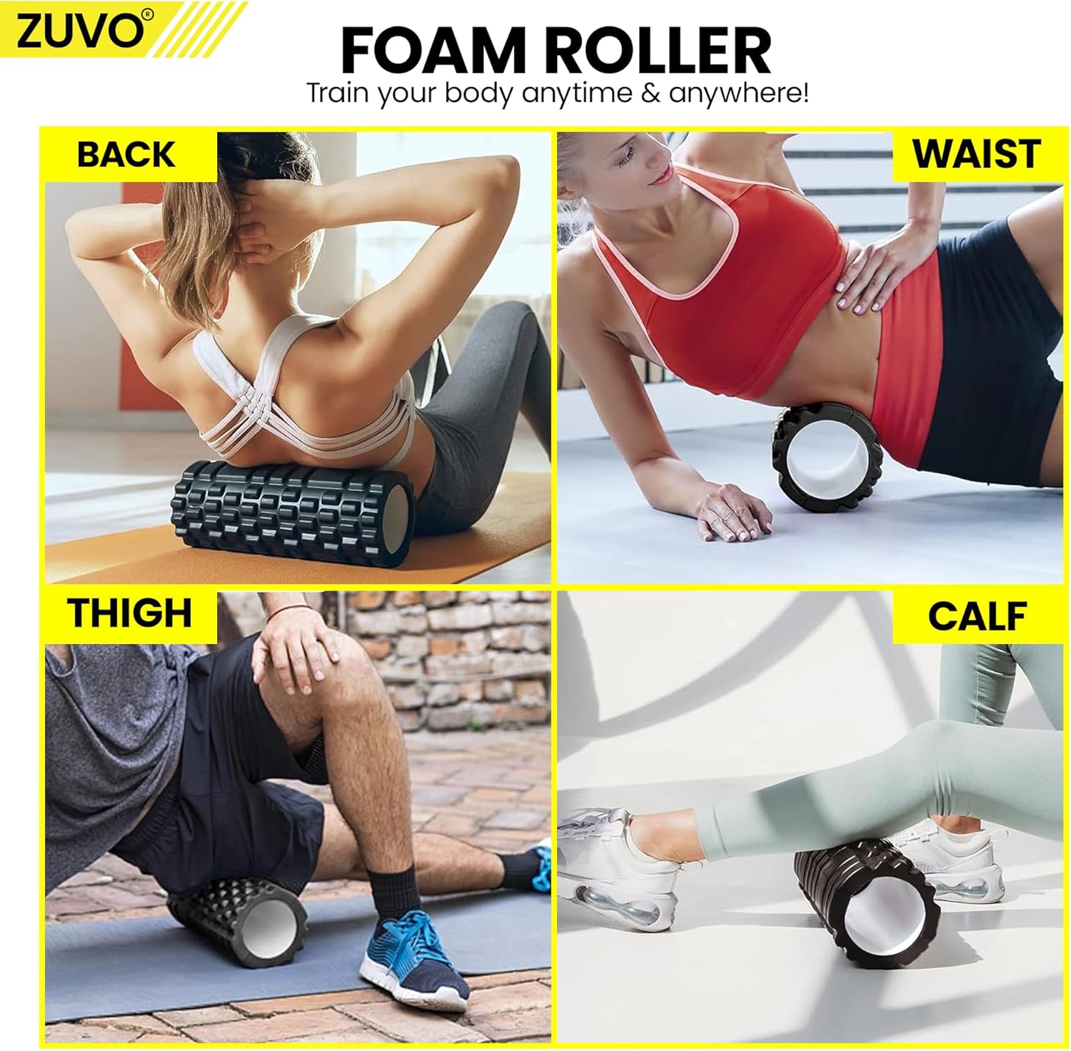 Zuvo Black Foam Roller Lightweight Muscle & Back Massage Tool