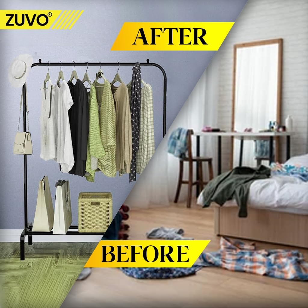 Zuvo Clothes Rail Black 146x110x40cm Heavy Duty Rack with Bottom Shelf