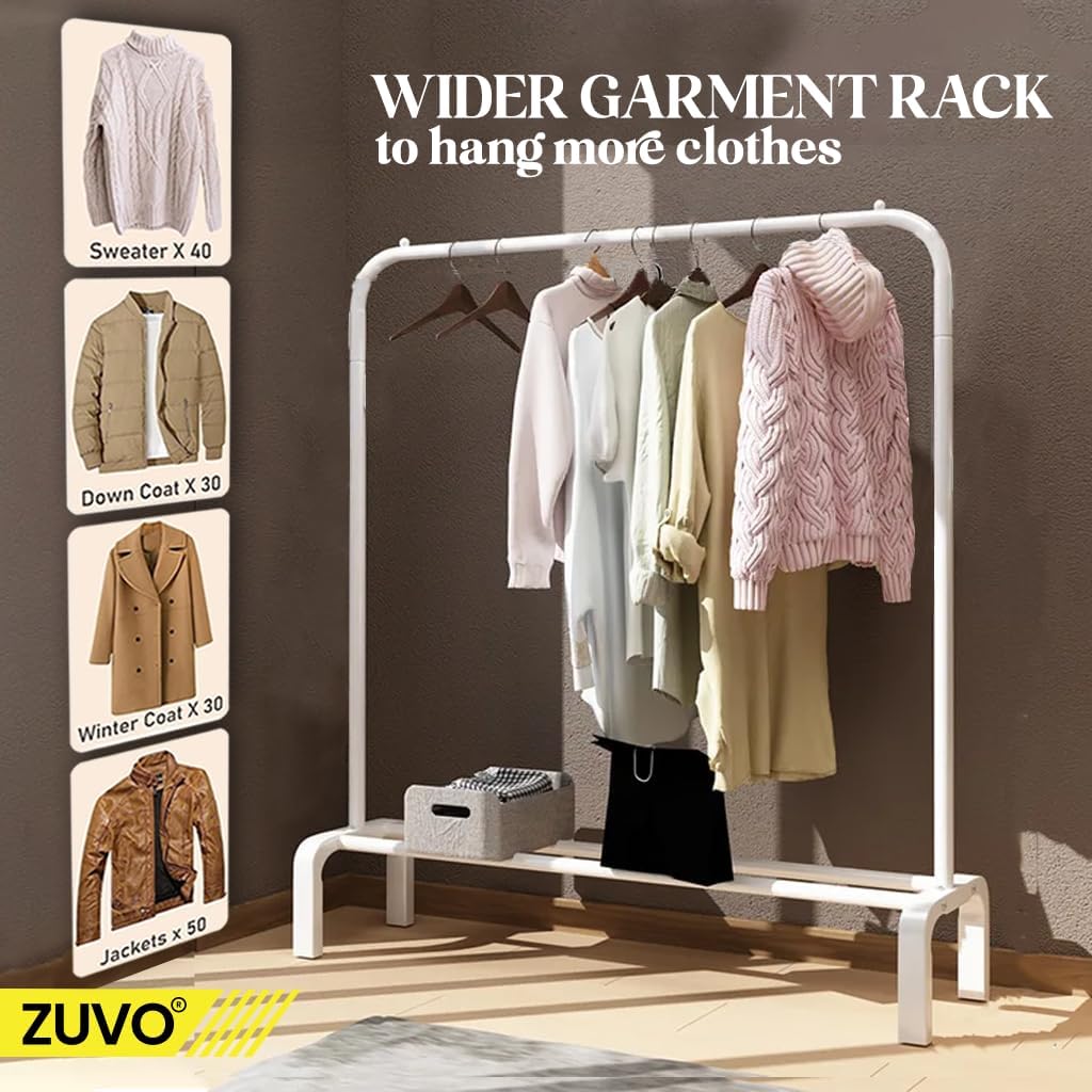 Zuvo Clothes Rail White 146x110x40cm Heavy Duty Rack with Bottom Shelf