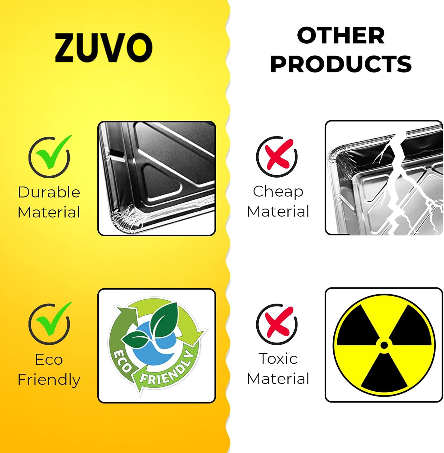 Zuvo Aluminium Foil Baking Trays 10 Pack 32x20x3.3cm Oven Cooking Trays