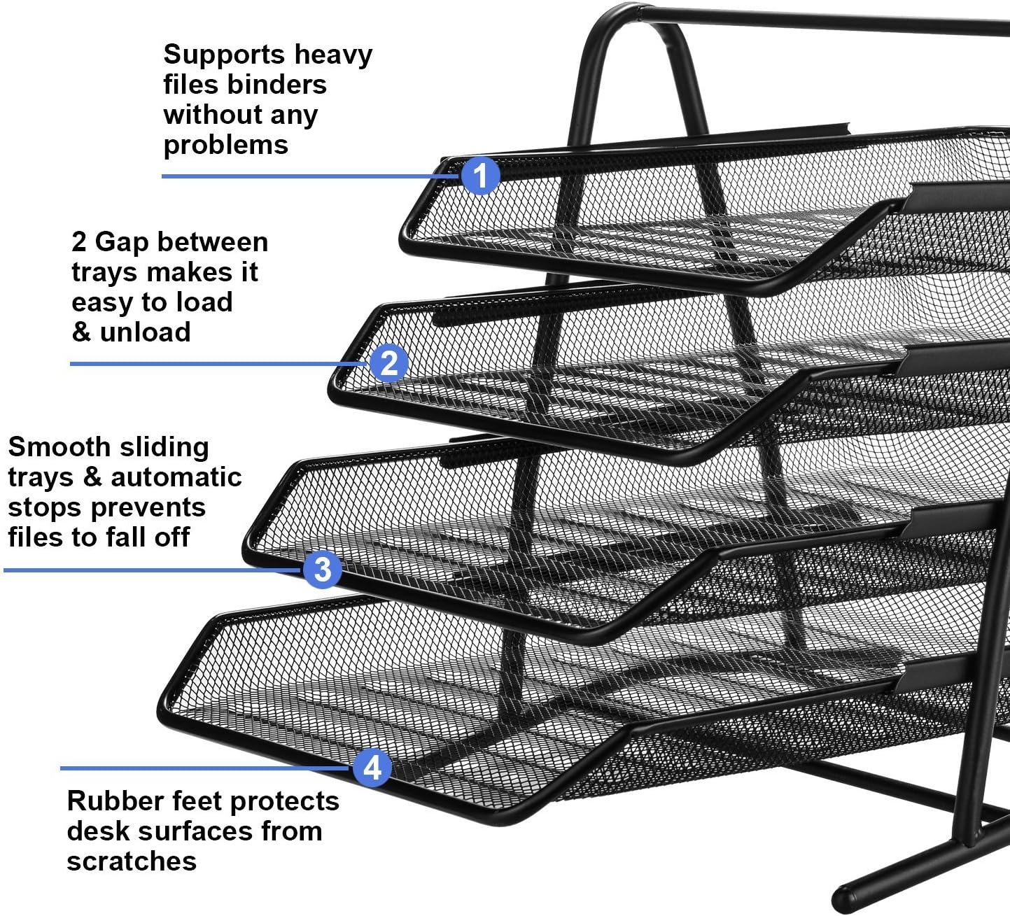 Zuvo Mesh Desk Organiser 4 Tier Black Letter Tray for Office Storage