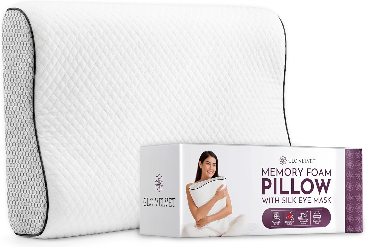 Memory Foam Contour Pillow for Neck & Shoulder Support Orthopaedic Design for Comfort Includes Free Sleep Eye Mask