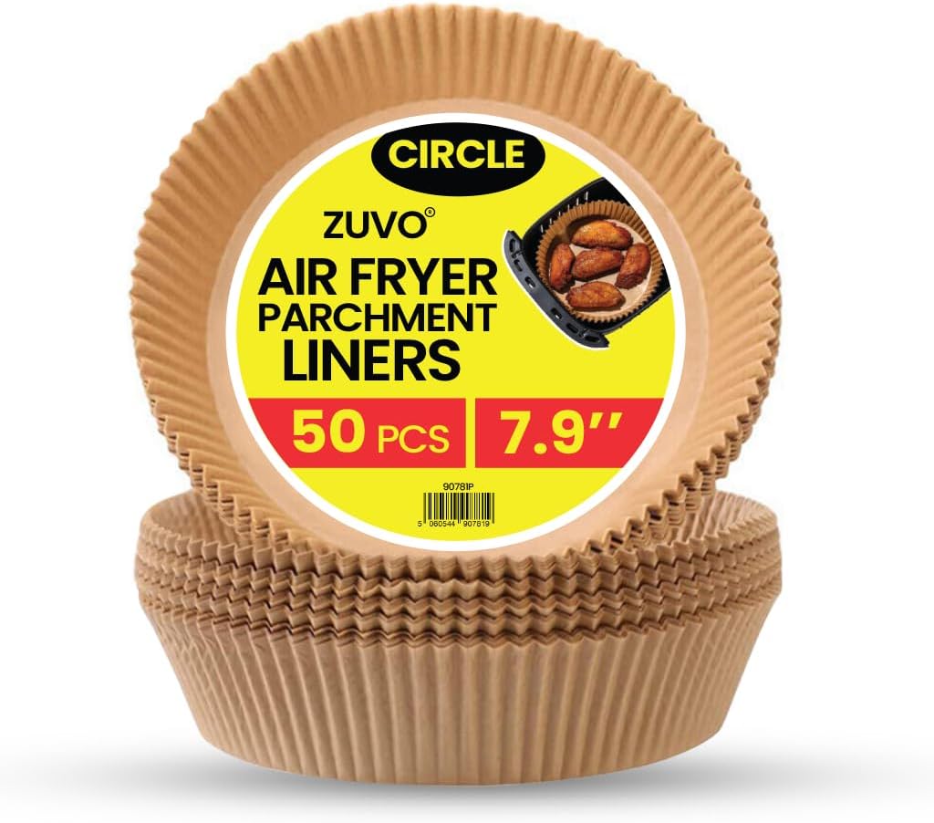 Zuvo Air Fryer Liners Paper 50 Pack 7.9 Inch Round Greaseproof Parchment Paper for Baking and Frying