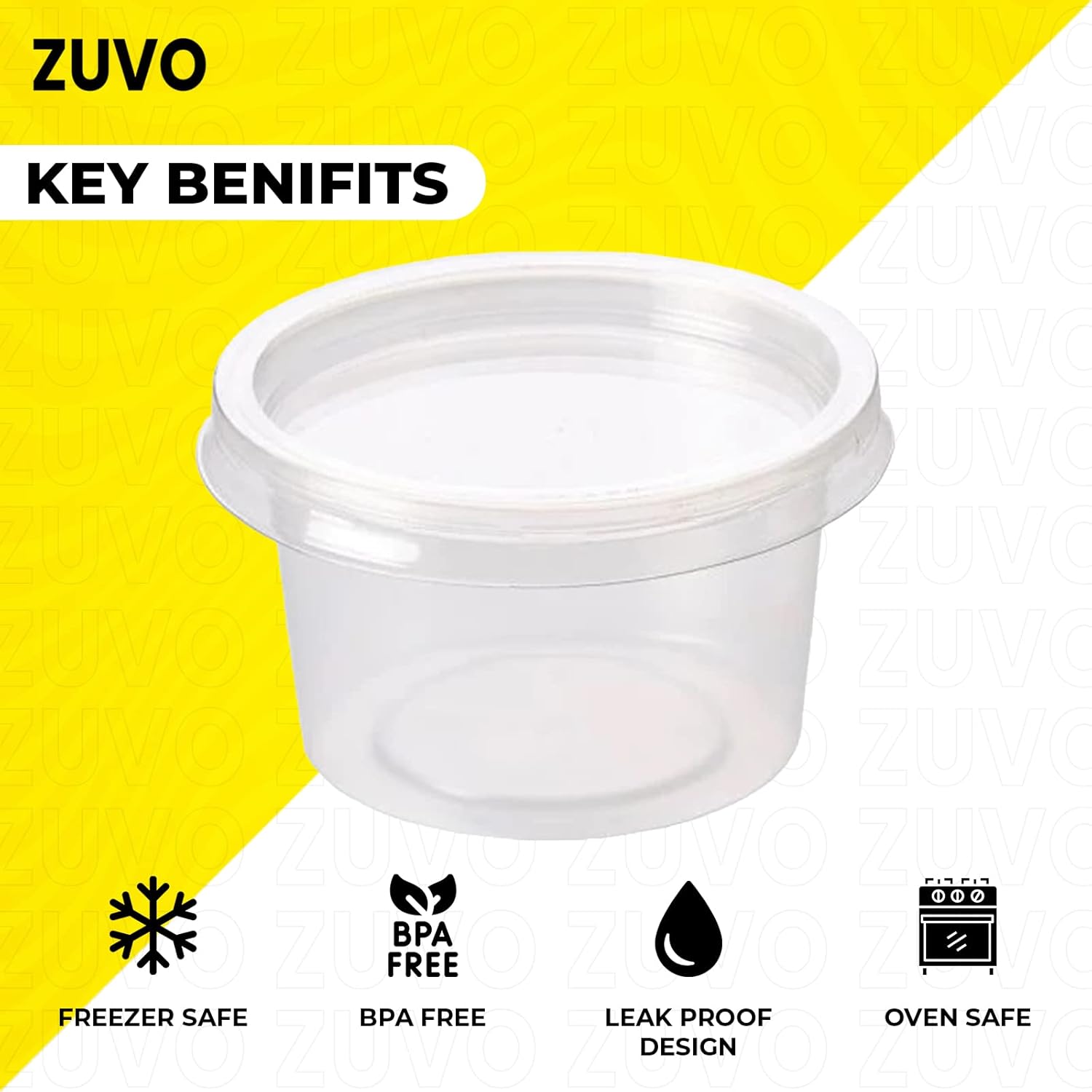 Zuvo Plastic Sauce Containers with Lids - 04 OZ (50 Pack) - Perfect Round Plastic Food Storage Containers for Sauce - Reusable, Leakproof Tubs, BPA Free, 12 x 14 cm