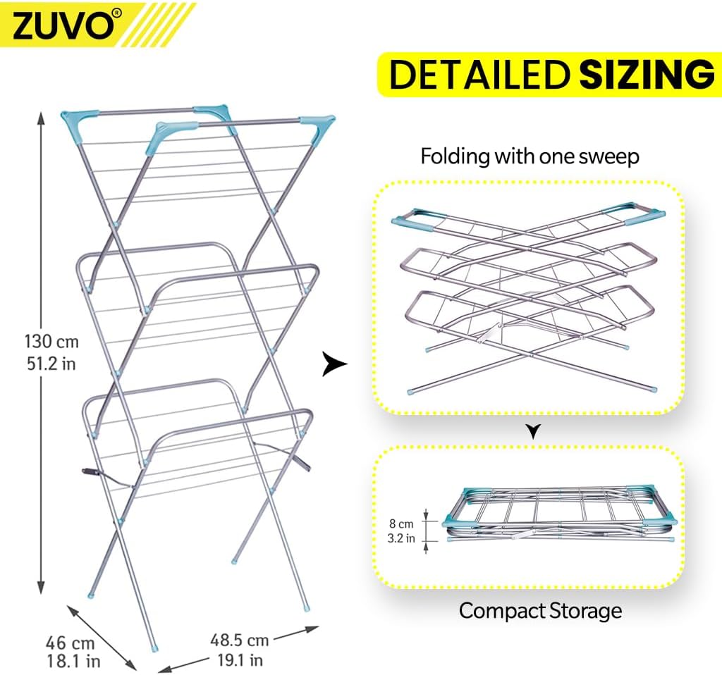 Zuvo Clothes Drying Rack, Stainless Steel, Silver, 24D x 24.2W x 57.9H CM
