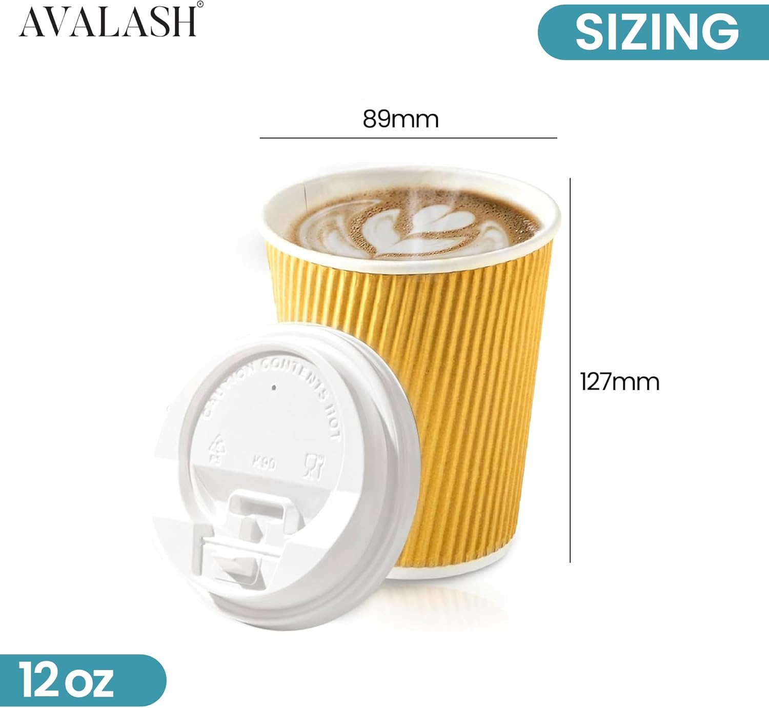 Avlash 12oz Takeaway Coffee Cups with Lids Pack of 30 Disposable Cups