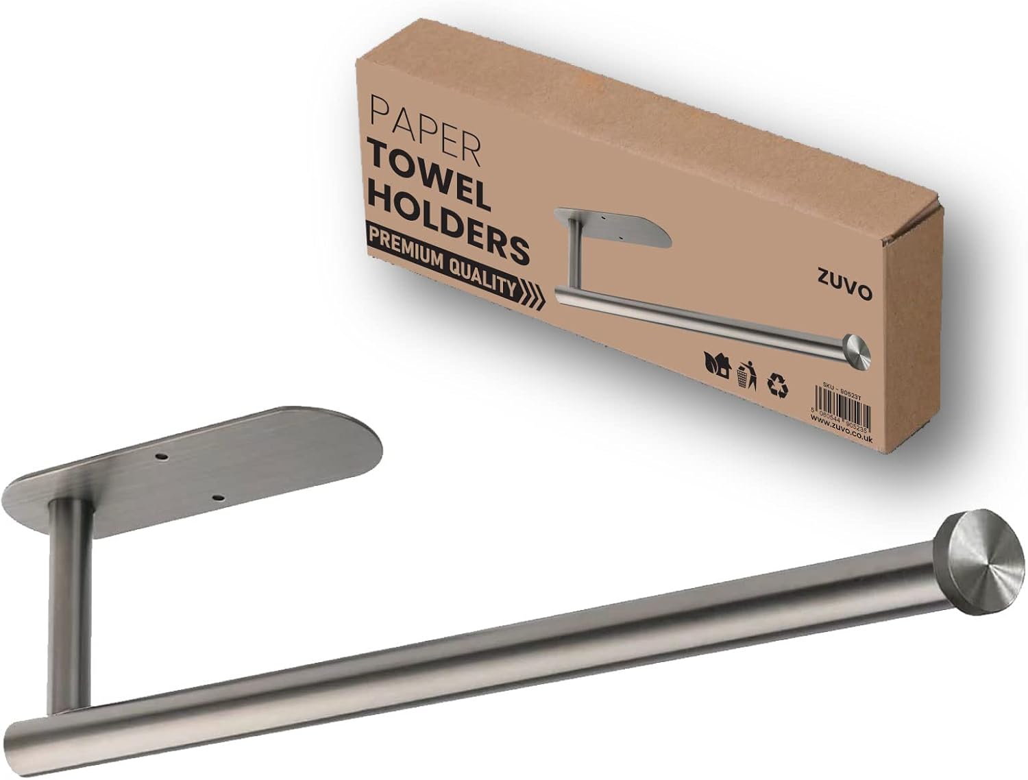 Zuvo Under Cabinet Kitchen Roll Holder – 30cm Stainless Steel Silver