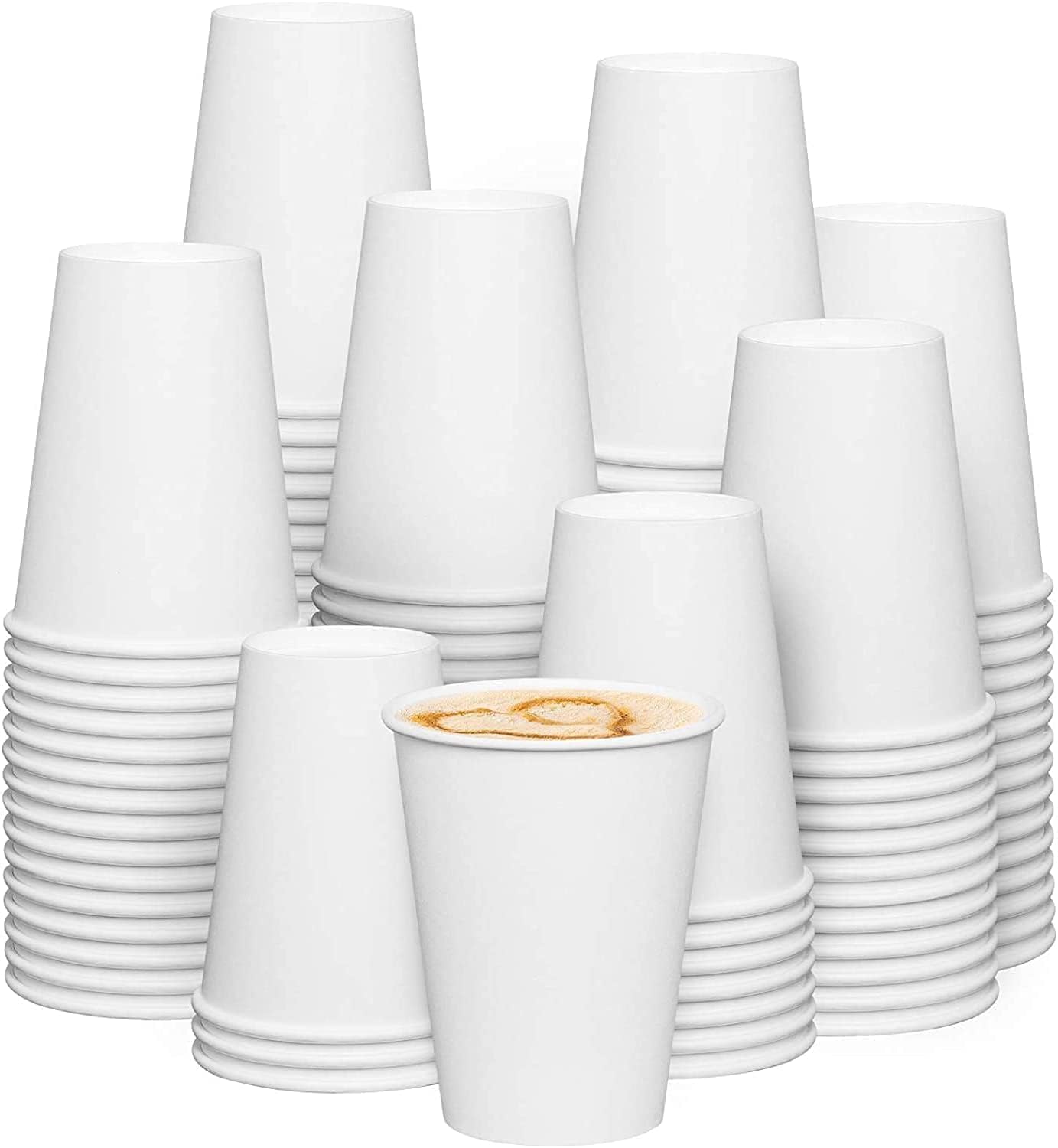 Zuvo Paper Cups 8oz - (100 Pack) - Single Wall White Disposable Coffee Cups for Hot & Cold Drinks - 240 ml Paper Cups