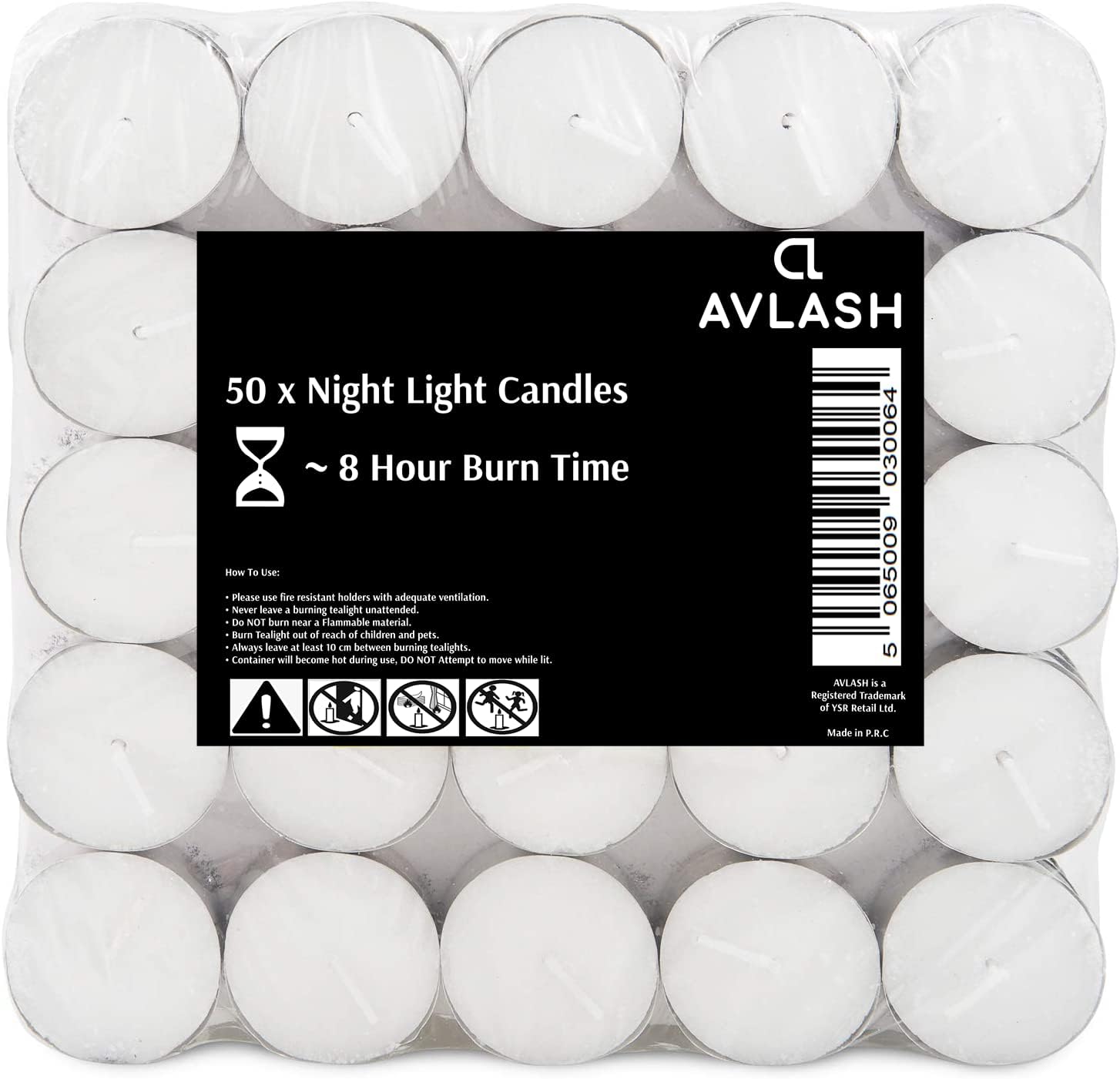 Avlash 8 Hour Tea Light Candles Pack of 50 Unscented Long Burn White