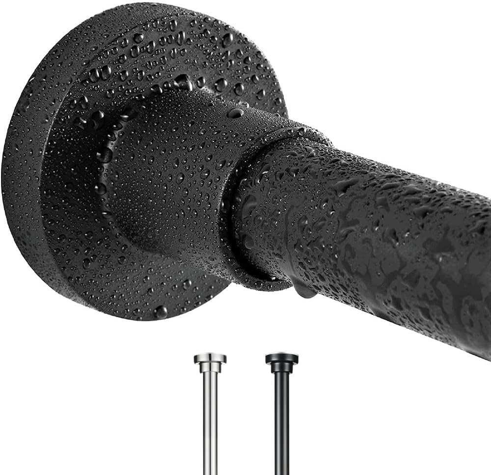 Tension Curtain Rods Extendable 81 to 106cm Black No Drill Rust Proof Shower Rod for Bathroom