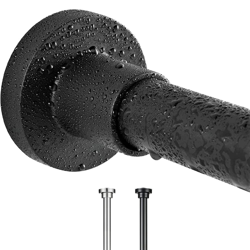 Tension Curtain Rods - Extendable upto 81-106 cm - No Drill & Rust Proof Shower Curtain Rods for Bathroom - Black Shower Rods